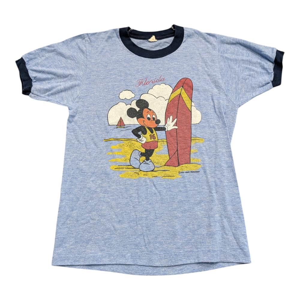 70's Youth Disney Mickey Mouse with Surf Board Ringer T shirt